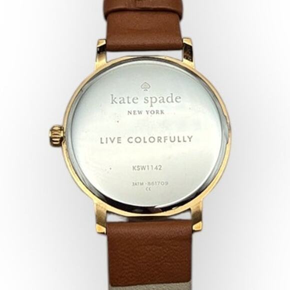Kate Spade New York Gold-Tone Watch Brown Leather Strap Mother of Pearl Dial - Picture 7 of 9